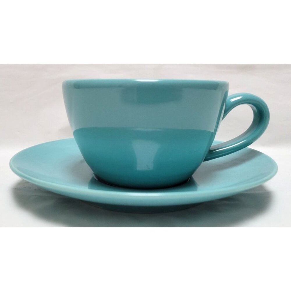 Vintage Mid 1980s Lindt Stymeist Teal & Purple Ceramic Cup and 6" Saucer Set